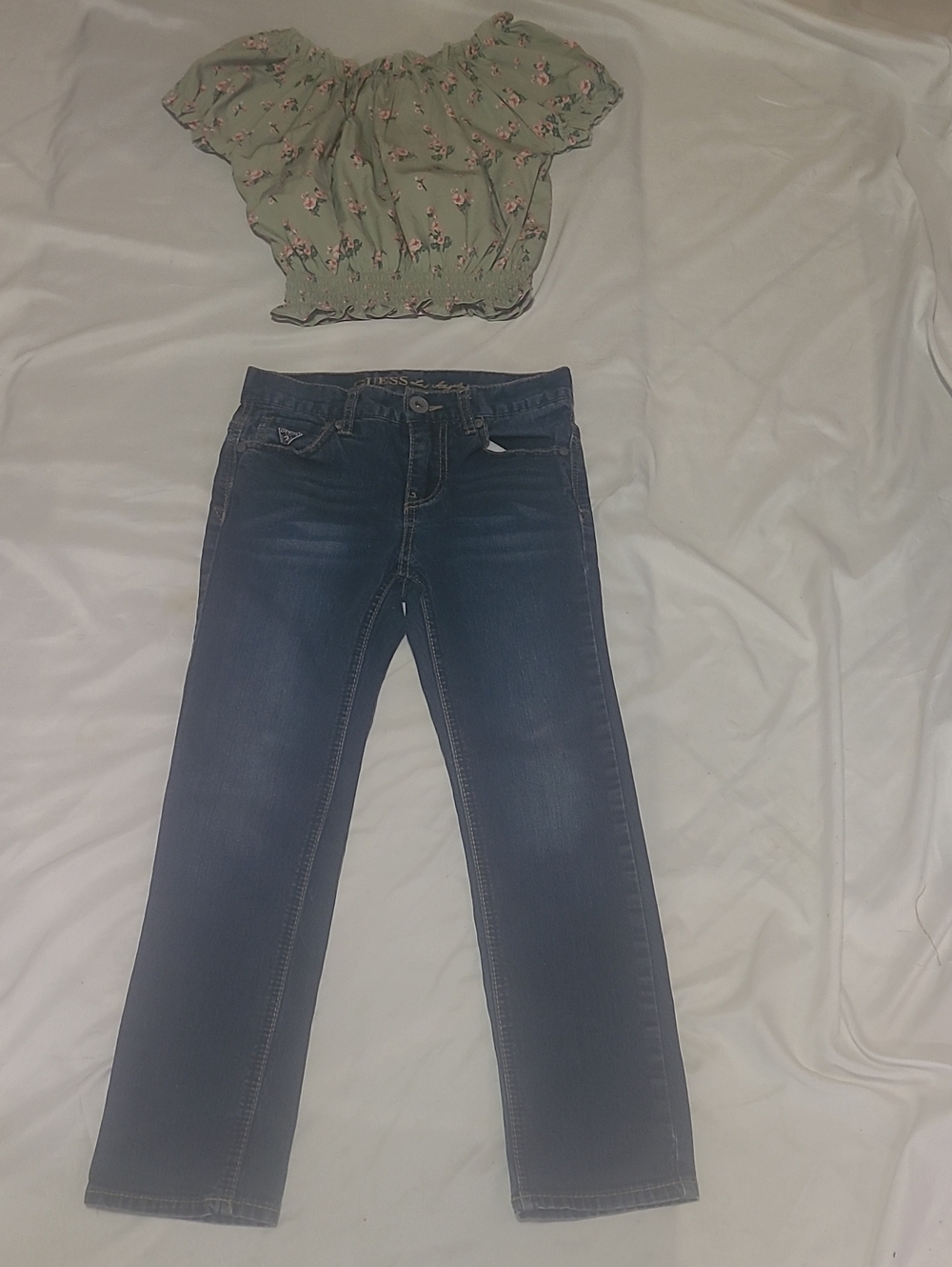 Girl's Guess Jeans And Floral Dressy Top, Size 8